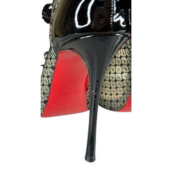 Christian Louboutin Empiralta 120 Black Lace Bow Peep Toe Booties 39.5 - Picture 8 of 13
